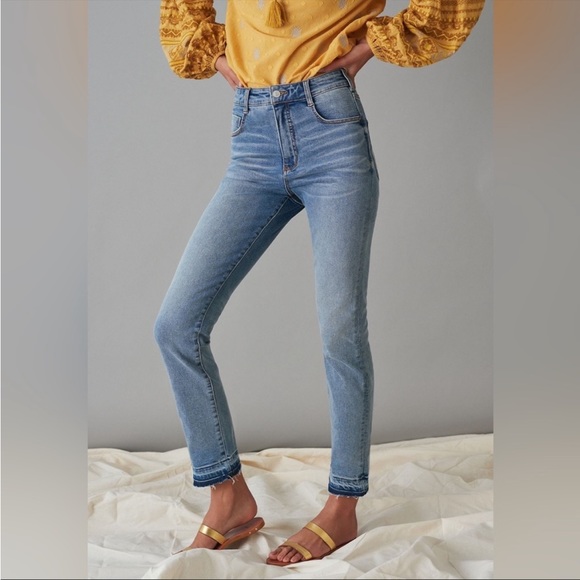 anthropologie pilcro high rise cigarette raw release hem stretch jeans size 32